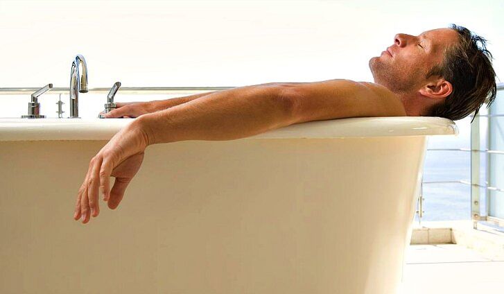 A man takes a bath with soda